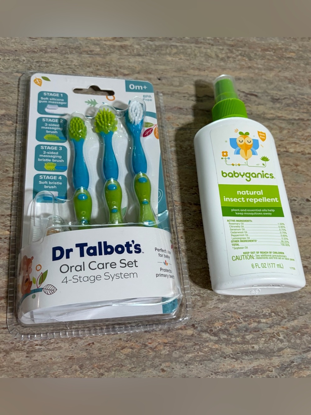 Dr. Talbot's Kids Oral Care Set- 4-Stage Toothbrush System & Babyganic repellent